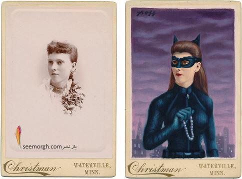 نقاشی Cat Woman عکس قدیمی,عکس ویکتوریایی,ابرقهرمان,هالیوود,نقاشی,Alex Gross,catwoman