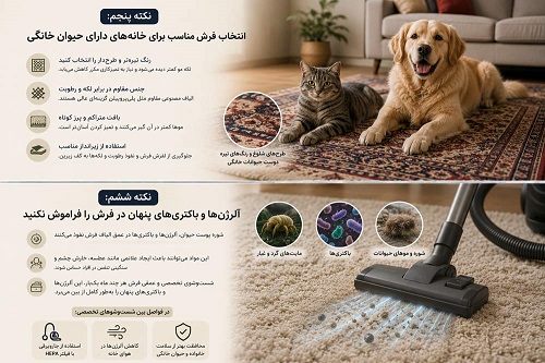 انتخاب فرش مناسب برای خانه‌های دارای حیوان خانگی. آلرژن‌ها و باکتری‌های پنهان در فرش را فراموش نکنید